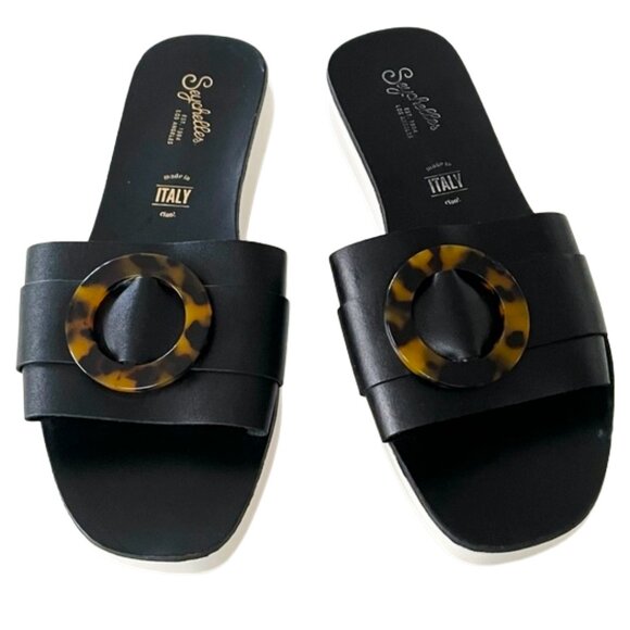 SEYCHELLES Leather Slide Sandal w. Tortoise Buckle, Size 9 - Picture 1 of 11